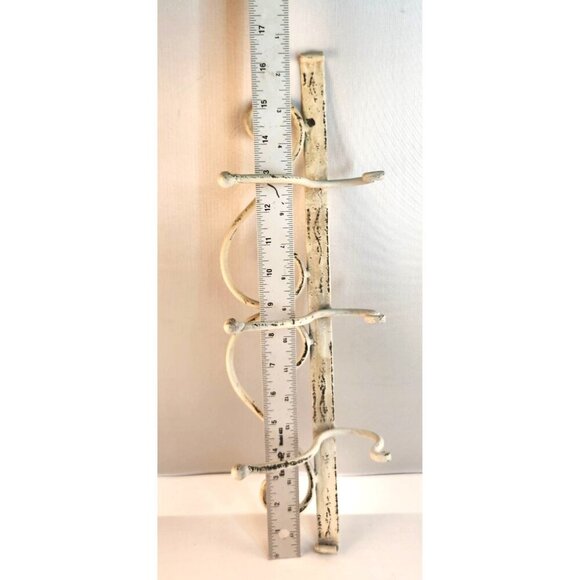Vintage Distressed White Iron Coat and Hat Hanger 3 Hook Cottage Victorian Style - Picture 5 of 8